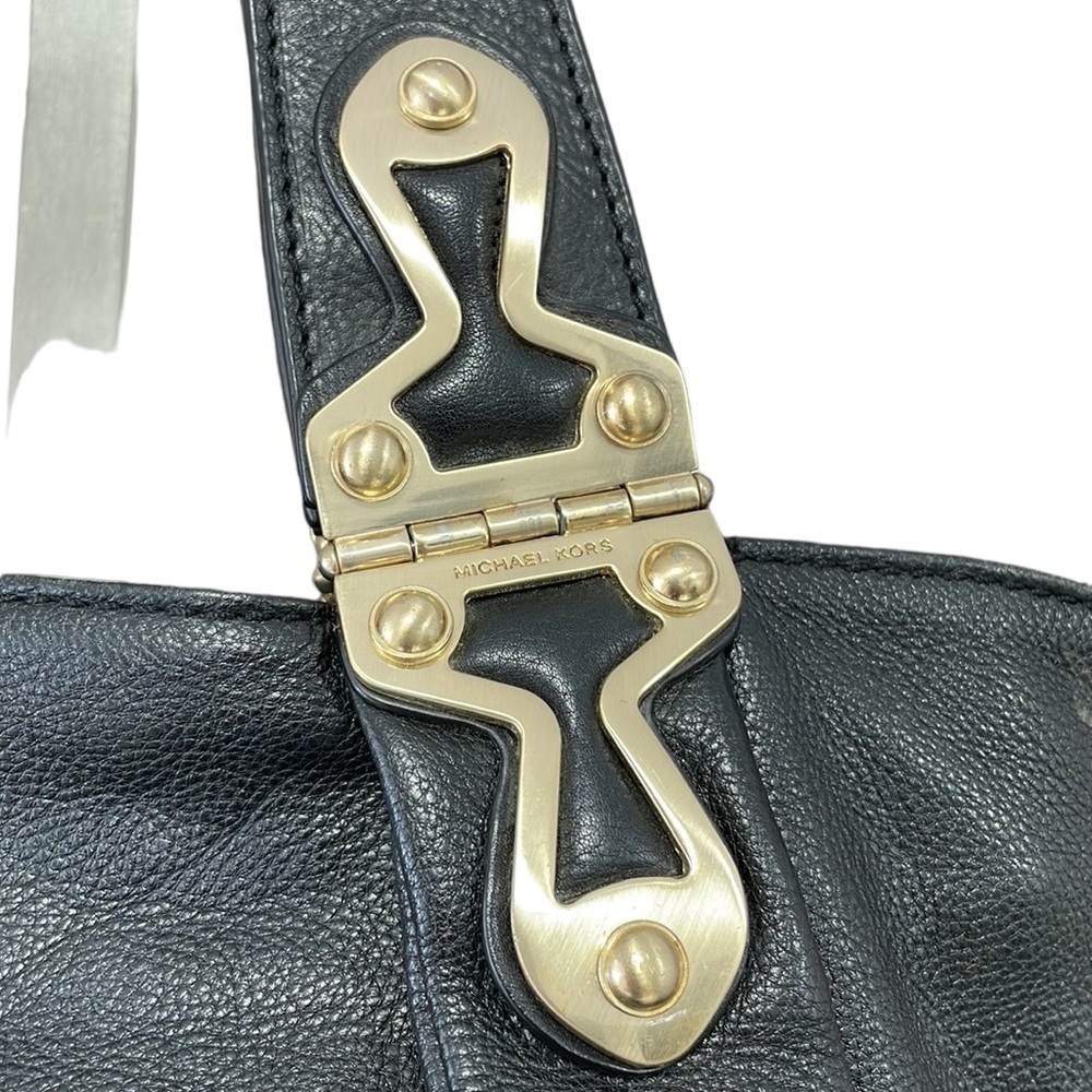 MICHAEL KORS Joplin Purse Black Leather Brushed Gold Metal Shoulder Bag - Picture 5 of 13